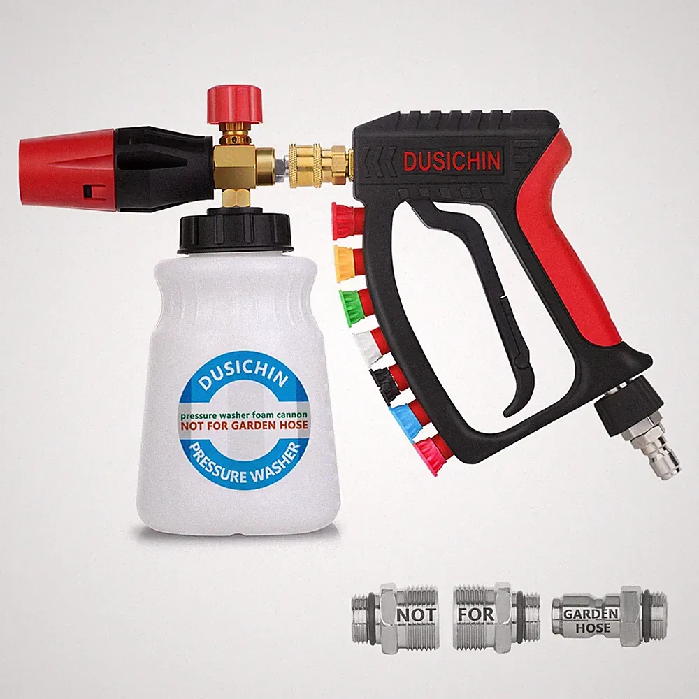 DUSICHIN Short Pressure Washer Gun Swivel 8 inches, Gun+Nozzle+Foam Cannon