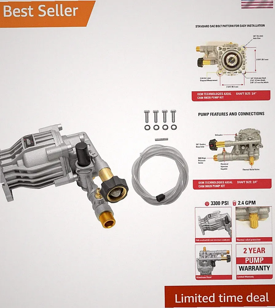 Easy-Install 3300 PSI Pressure Washer Pump with Maintenance-Free Design - Silver