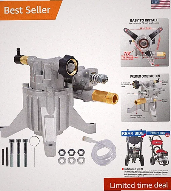 Easy-Install Pressure Washer Pump, 3400 PSI, Compatible with Gas Models