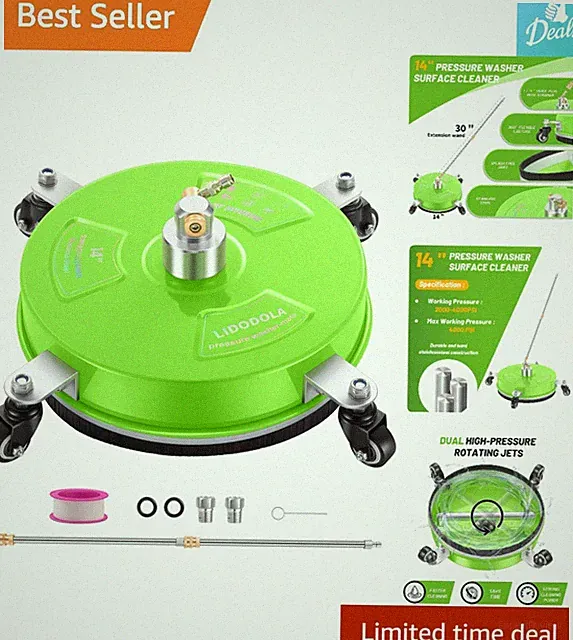 Eco-Friendly 14" Pressure Washer Surface Cleaner - Green Stainless Steel Design