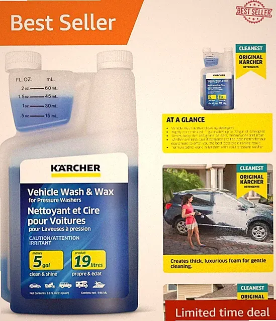 Eco-Friendly Vehicle Wash & Wax - 32 Oz Pressure Washer Detergent Concentrate
