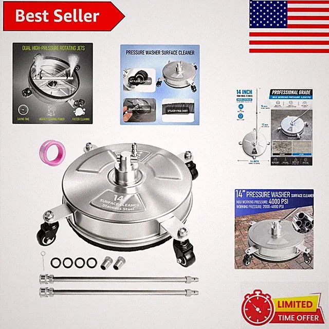 Efficient 14" Pressure Washer Cleaner with 360° Wheels - Complete Accessory Kit