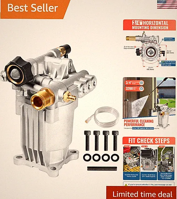 Efficient 3/4" Shaft Horizontal Pump - 3200 PSI, 2.5 GPM for Ultimate Cleaning