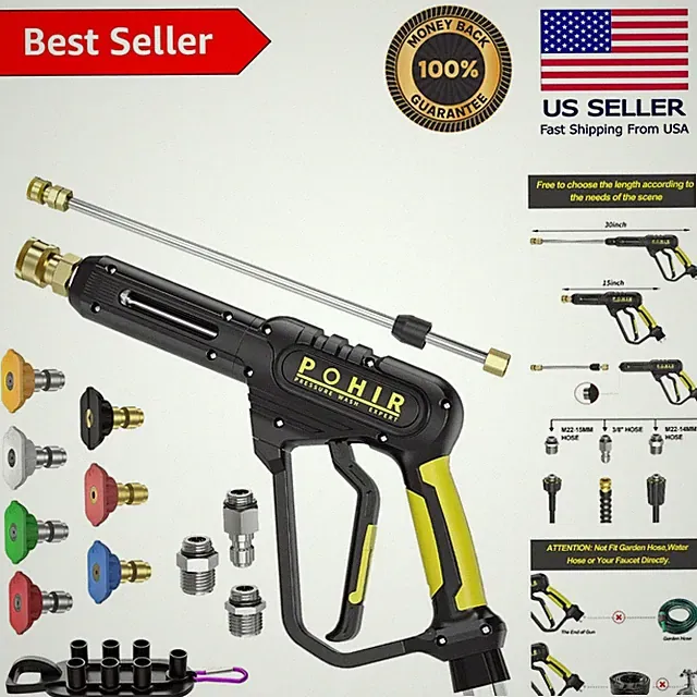 Efficient 3600 PSI Washer Gun with Extension Wand & 7 Spray Tips for All Tasks