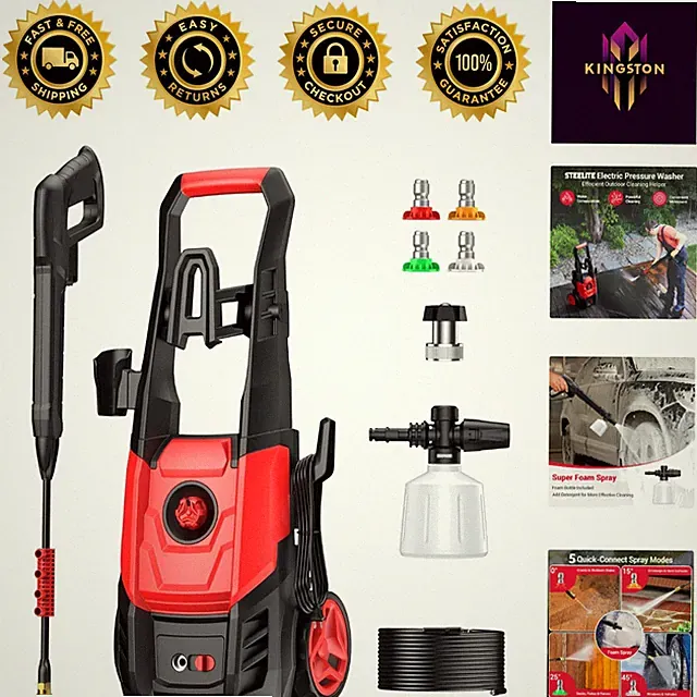 Efficient Electric Pressure Washer | 20-ft Hose, 4 Nozzles & Safety Features