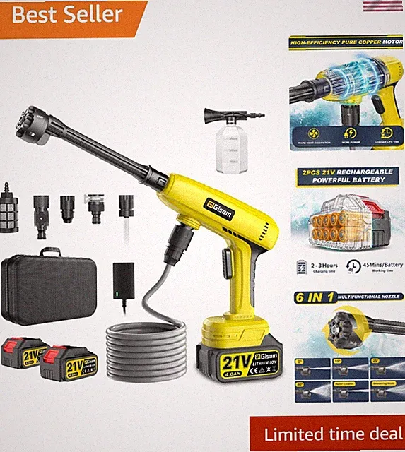 Efficient GISAM Portable Pressure Washer - 1250 PSI & 16.5ft Hose for Home Use
