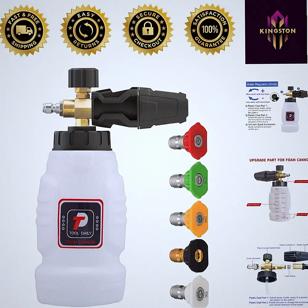 Effortless 1 Liter Foam Cannon for Power Washers - 5 Quick Connect Nozzles