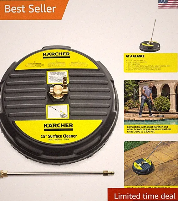 Effortless 15" Surface Cleaner for Pressure Washers - 3200 PSI, Quick Connect