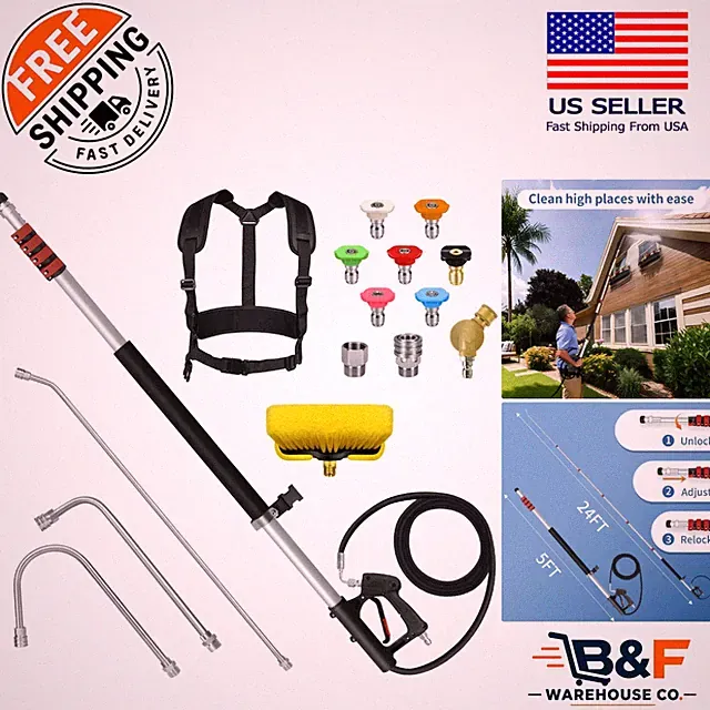 Effortless 24FT Pressure Washer Wand - Lightweight Aluminum, Pro Kit Included