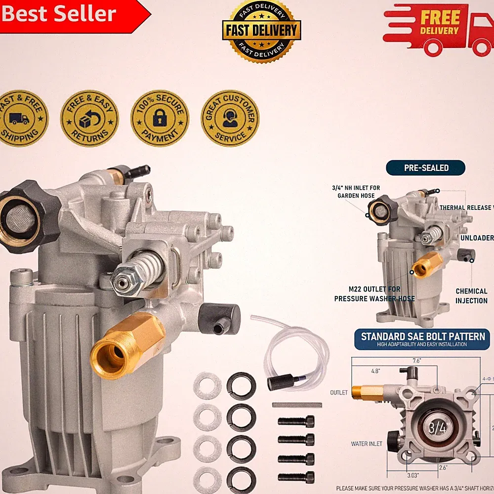 Effortless 3/4" Pressure Washer Pump - 3400 PSI Compatible with Honda, Simpson
