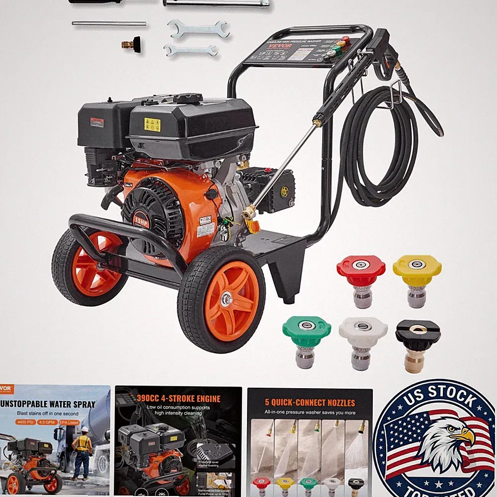 Effortless Cleaning with 4400 PSI Gas Pressure Washer - 50 ft Hose & Copper Pump