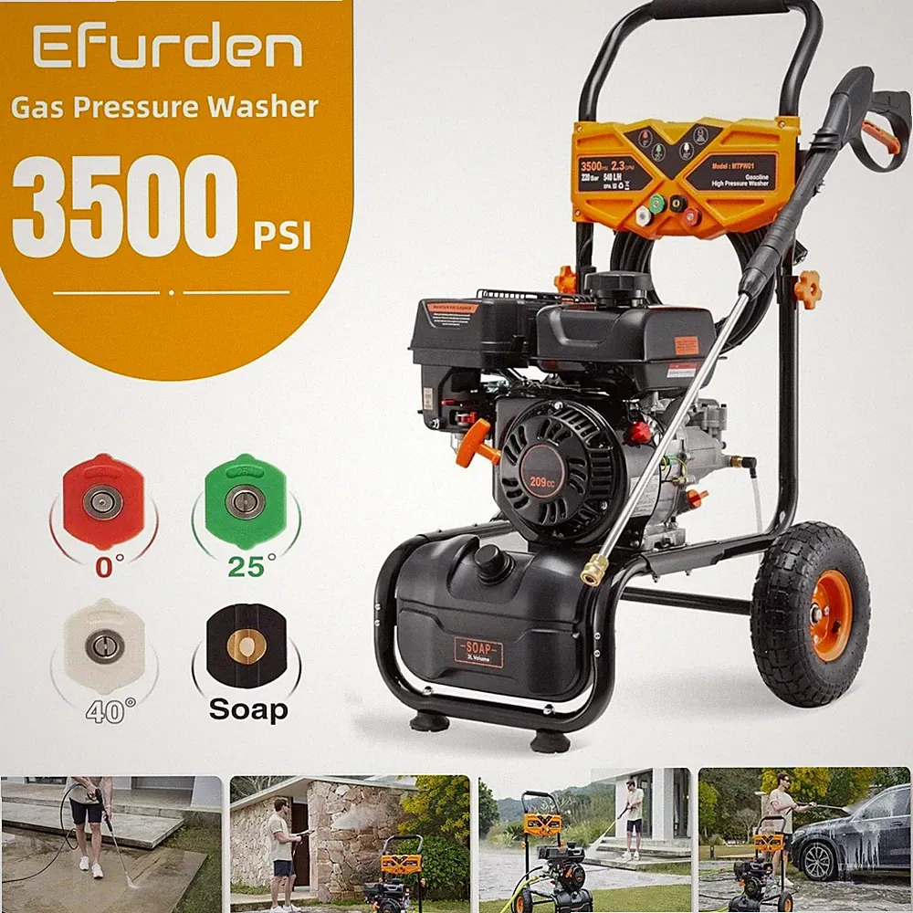 Efurden 3500 PSI 2.3 GPM Gas Pressure Washer Cold Water Heavy Duty for Car