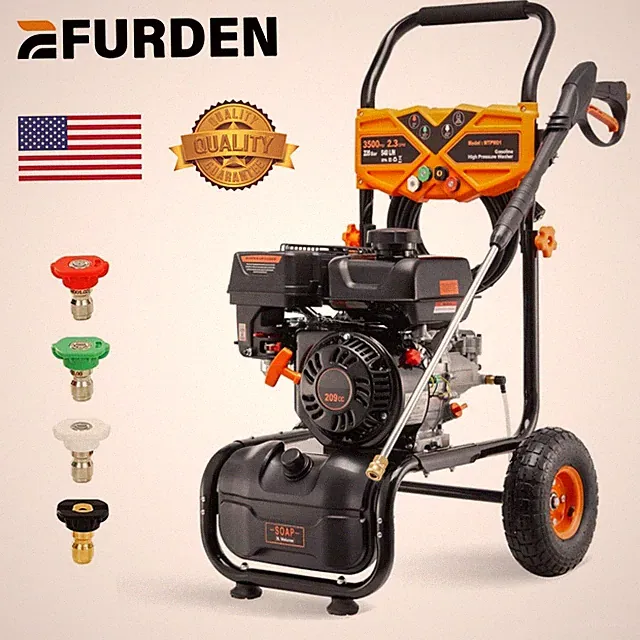 Efurden 3500 PSI Gas Pressure Washer 2.3 GPM 209cc with 4Nozzle & 25ft Hose