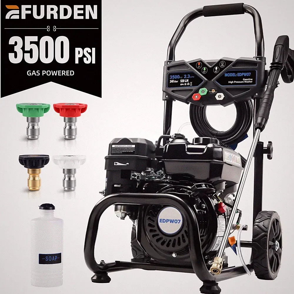 Efurden 3500 PSI Gas Pressure Washer 4 Nozzles Gas Powered Washer 2.3 GPM 209cc