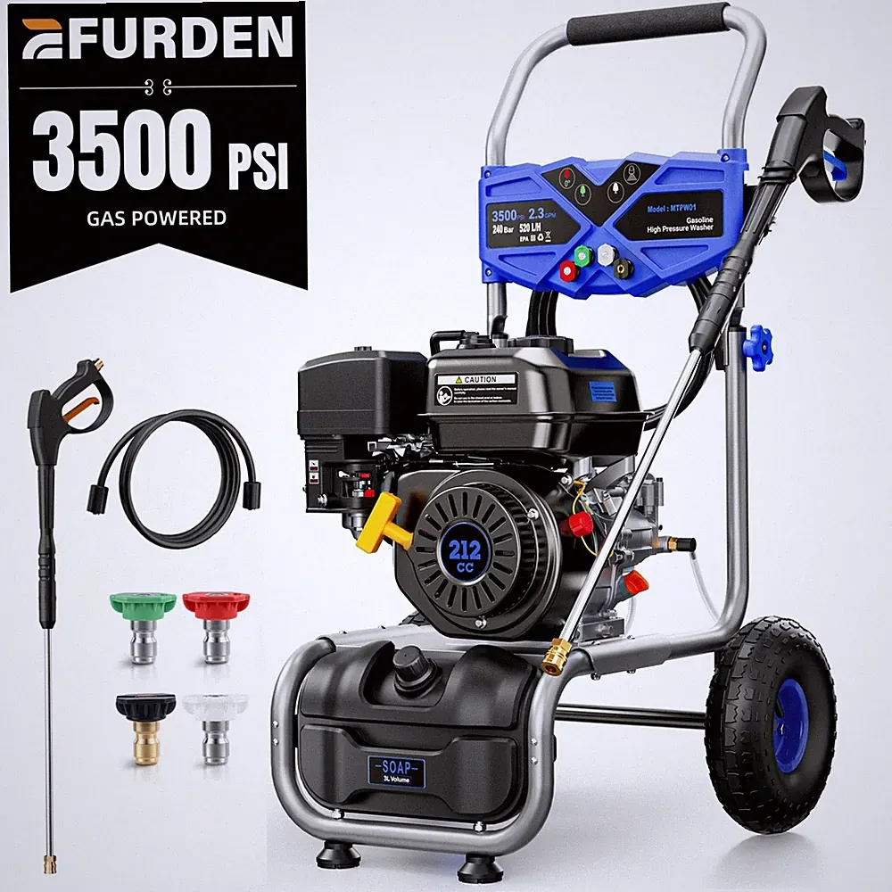 Efurden 3500 PSI Gas Pressure Washer 4 Nozzles Gas Powered Washer 2.3 GPM 212cc