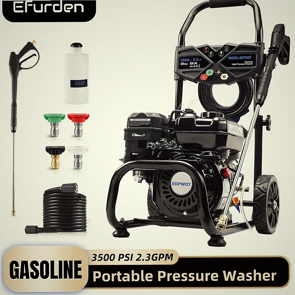 Efurden 3500PSI 2.3GPM Gasoline Pressure Washer w/ 25ft Hose&4 Nozzles Set