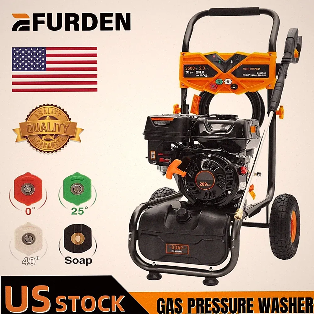 Efurden 3500PSI Gas High Pressure Washer 2.3 GPM 209cc Gas Powered Washer Garden