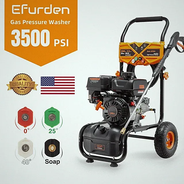 Efurden 3500PSI Gas Pressure Washer Cold Water 2.3GPM 209cc 25ft Hose&Soap Tank