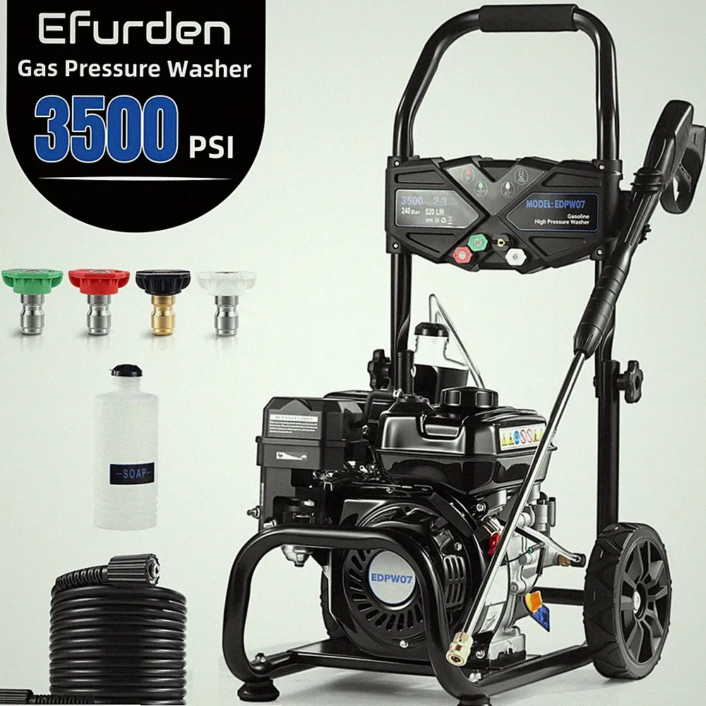 Efurden 3500 PSI Gas Pressure Washer Gas Powered Washer 2.3 GPM 209cc 4 Nozzles