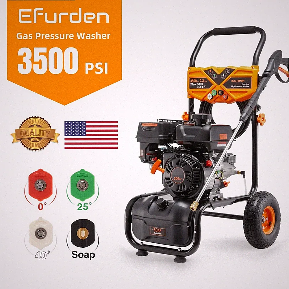 Efurden Cold Water Pressure Washer Gas Powered Washer 3500 PSI 2.3 GPM 209cc