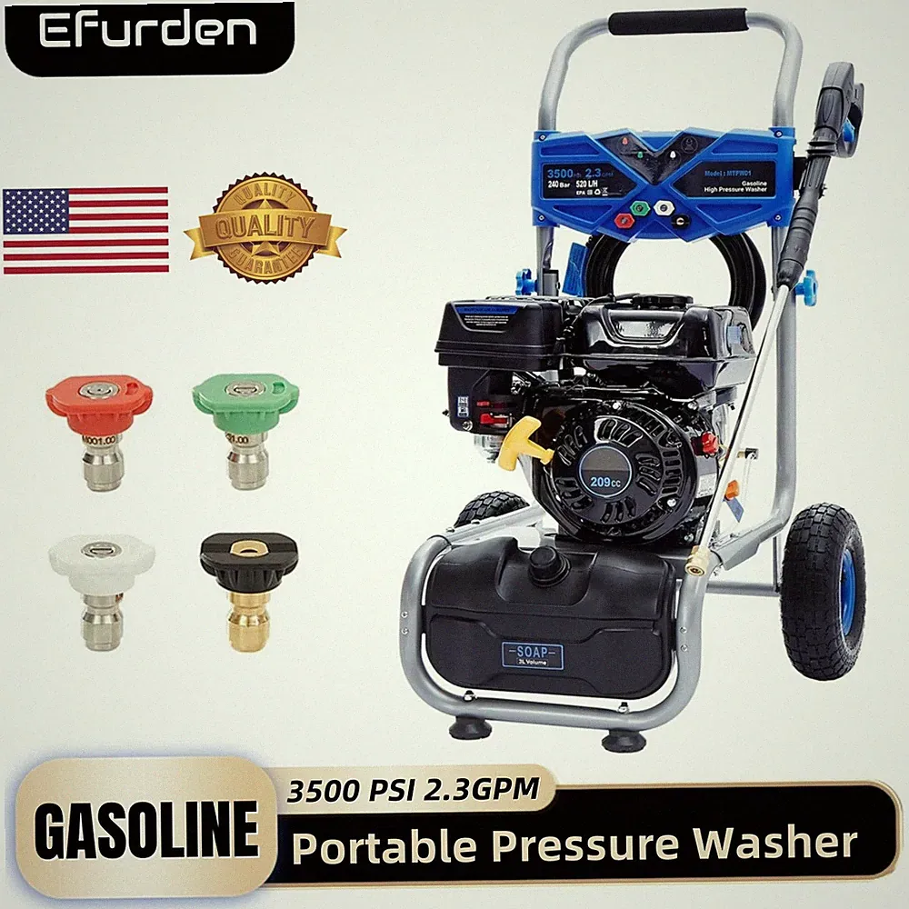 Efurden Gas High Pressure Washer Cold Water 3500PSI 2.3GPM 209CC for Home Car