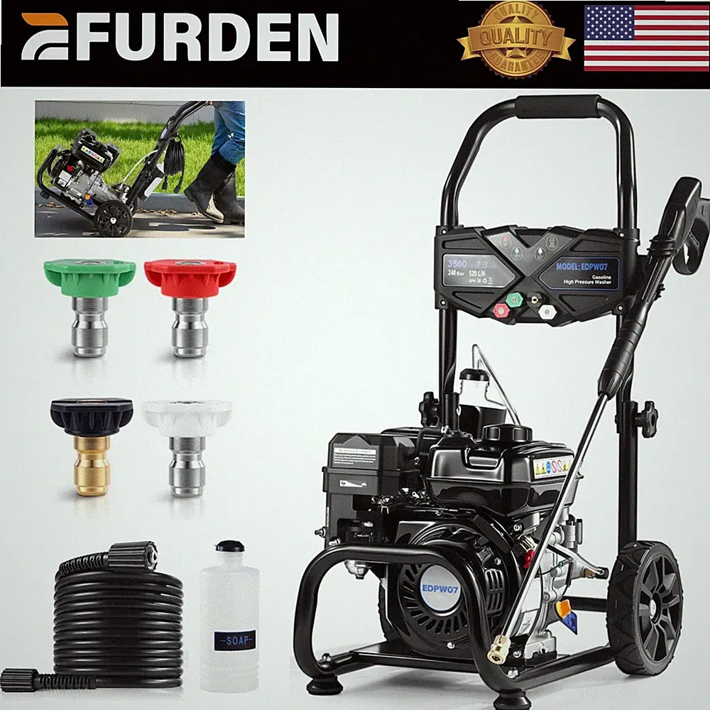 Efurden Gas Powered Washer 3500 PSI 2.3 GPM Cold Water Gas Pressure Washer Black