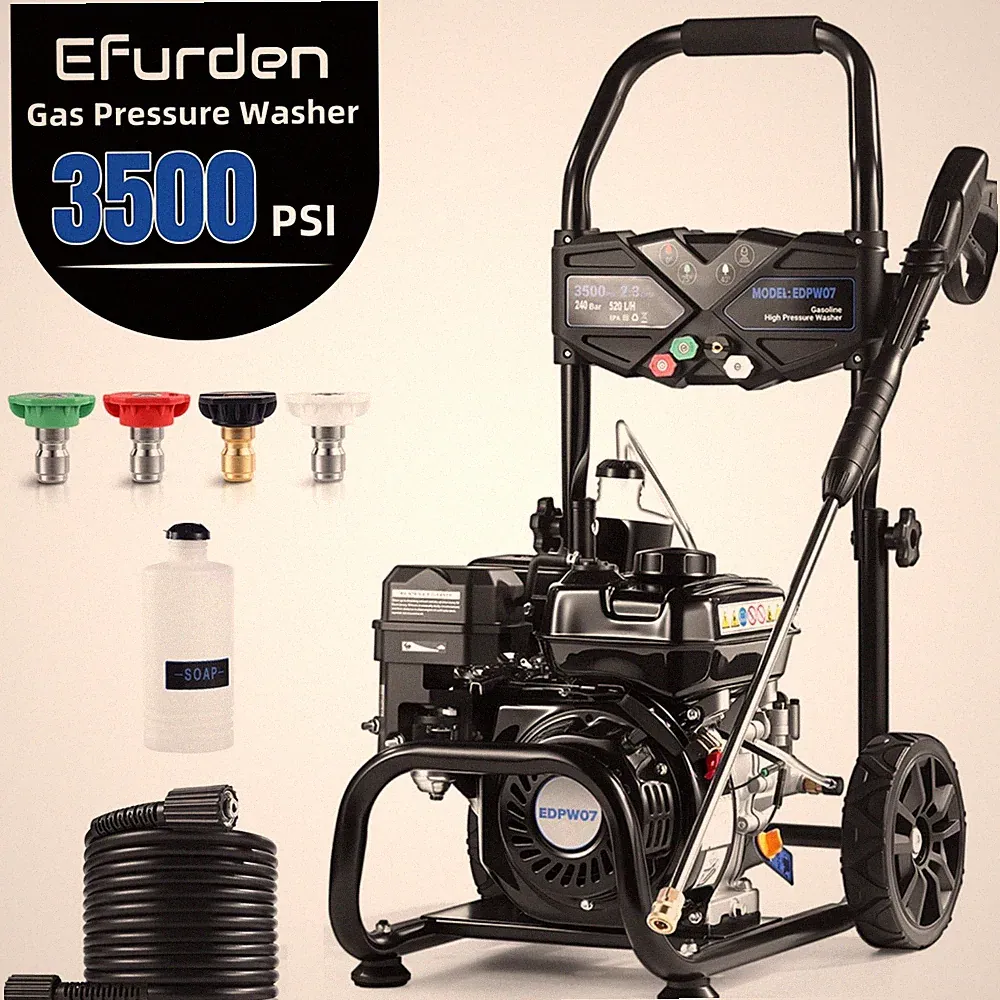 Efurden Gas Pressure Washer 3500 PSI 2.3 GPM 209CC with 25ft Hose&4 Nozzles Set