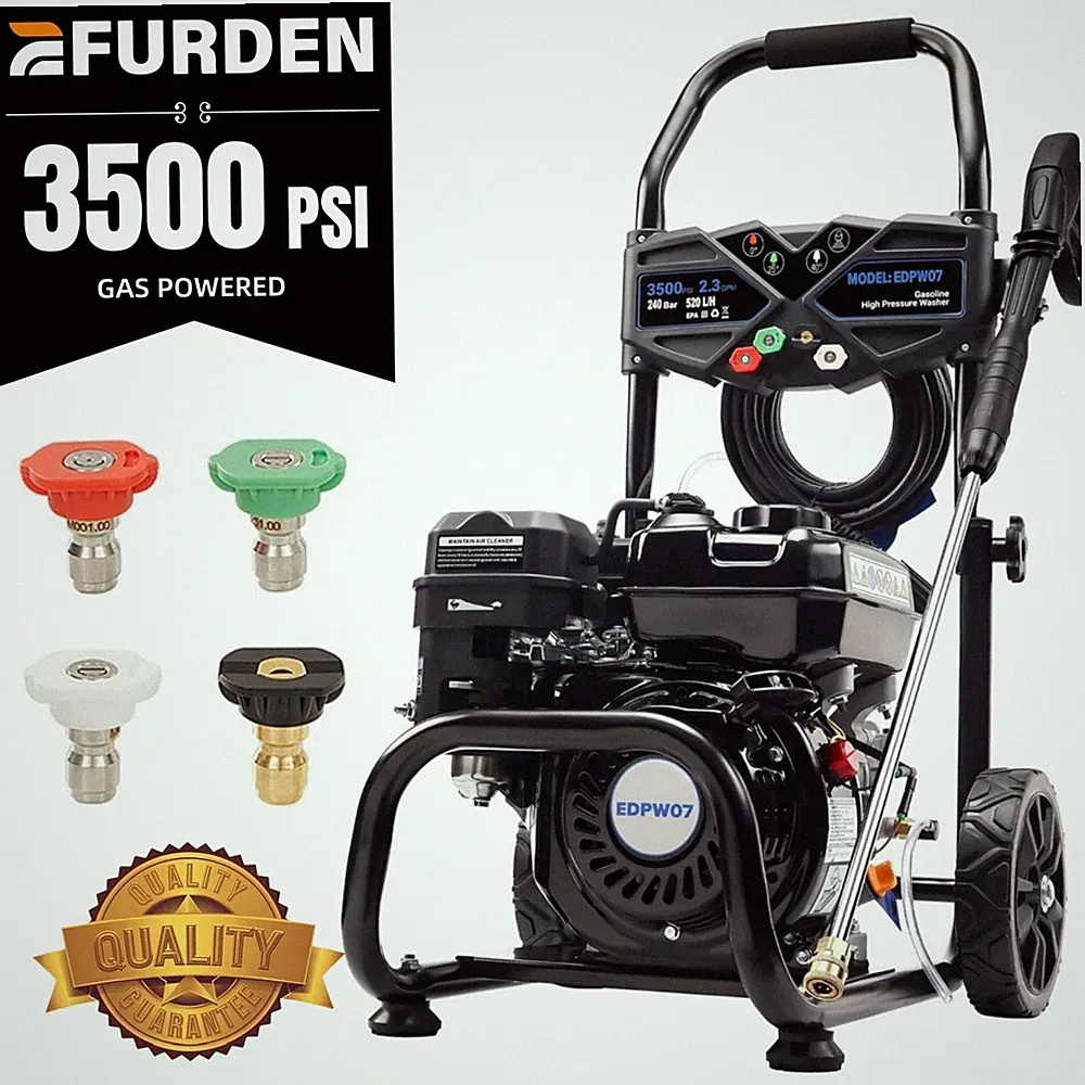 Efurden Gas Pressure Washer 3500 PSI 2.3 GPM with 25Ft Hose&4 Nozzles Black