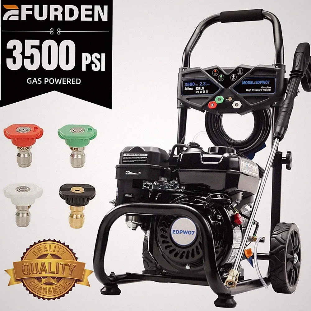 Efurden Gas Pressure Washer 3500 PSI 2.3GPM 209CC Black 25FT Hose&4 Nozzles Set
