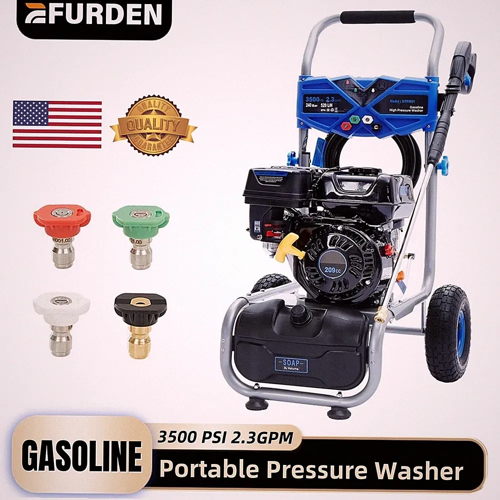Efurden Gas Pressure Washer 3500PSI 2.3GPM 209CC Engine High Pressure Washer