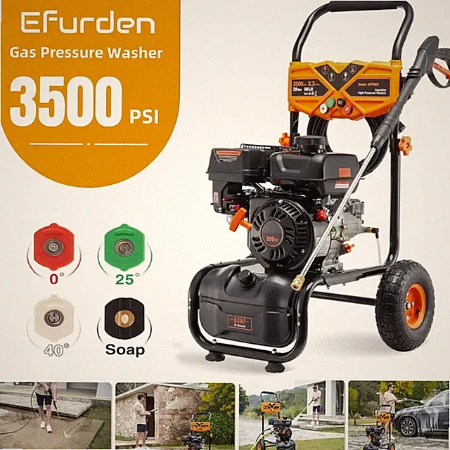Efurden Gas Pressure Washer 3500PSI 2.3GPM 209cc Engine w/ Soap Tank& 25ft Hose
