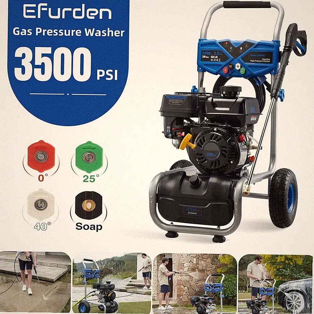 3500 PSI Gas Powered Washer 2.3 GPM 209cc 4 Nozzles Gas Pressure Washer Blue