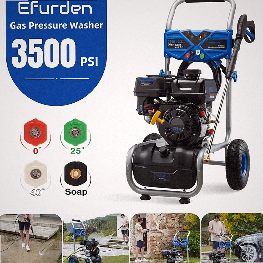 Efurden Gas Pressure Washer 3500PSI 2.3GPM Gas Power Washer 209CC 25ft Hose