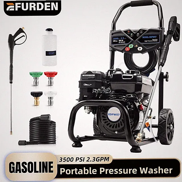 Efurden Gasoline Pressure Washer for Cars, 3500PSI 2.3GPM with 4 Nozzle Set Hot