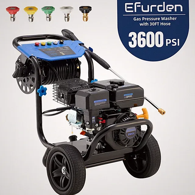 Efurden Gas Pressure Washer 3600 PSI 2.3 GPM with 5 Nozzle & Hose Reel
