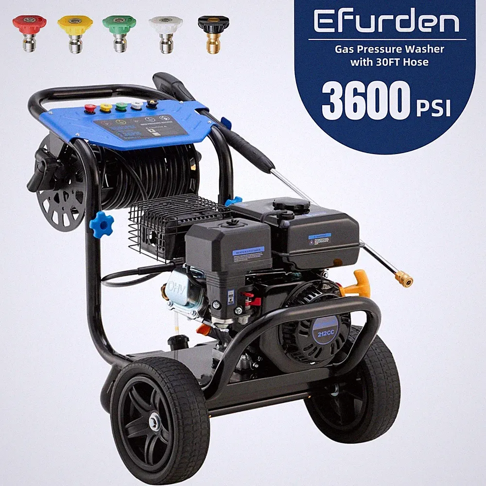Efurden Gas Pressure Washer 3600 PSI 2.3 GPM with 5 Nozzle Set for Cars Fences