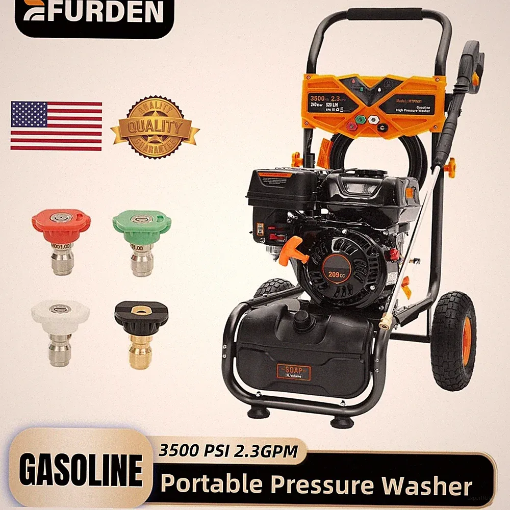 Efurden Gas Pressure Washer Cold Water 3500PSI 2.3GPM 209CC 25ft Hose&Soap Tank