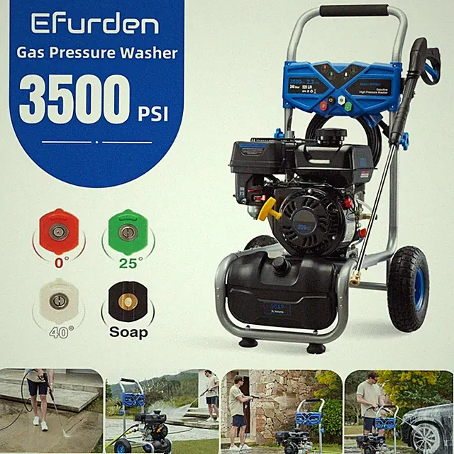 Efurden Gas Pressure Washer Gas Powered Washer 3500PSI 2.3GPM 4 Nozzle&Soap Tank