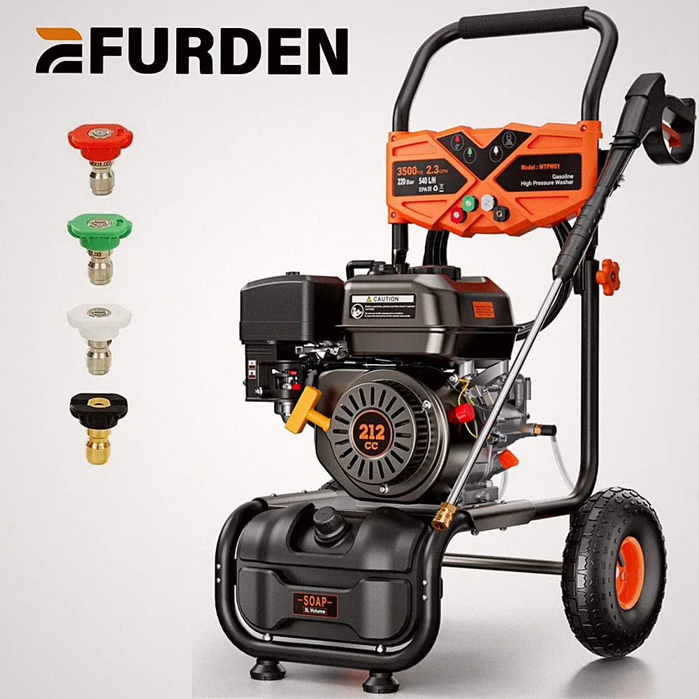 Efurden Gasoline Pressure Washer 3500 PSI and Max 2.3GPM Onboard Soap Tank Hot