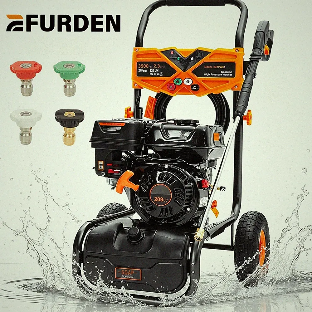 Efurden Cold Water Pressure Washer Gasoline 3500 PSI 2.3GPM 25ft Hose&Soap Tank