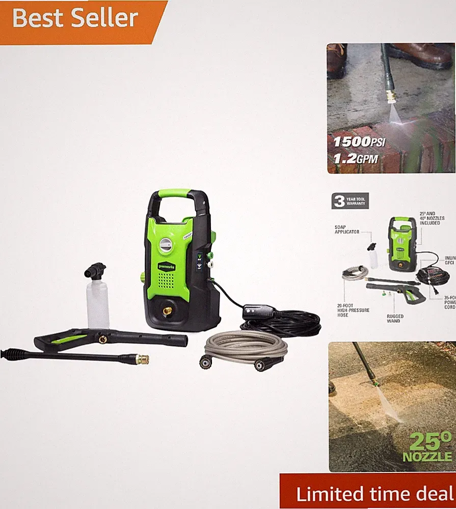 Electric 1500 PSI Pressure Washer - Lightweight & Versatile Outdoor Cleaner