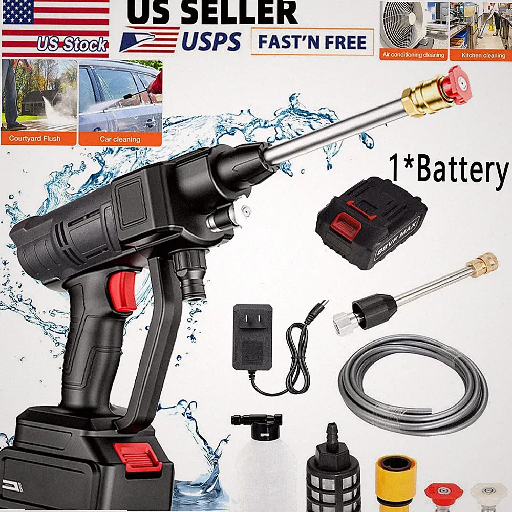 Electric Cordless High Pressure Washer Portable Power Cleaner Kit With 2 Nozzle