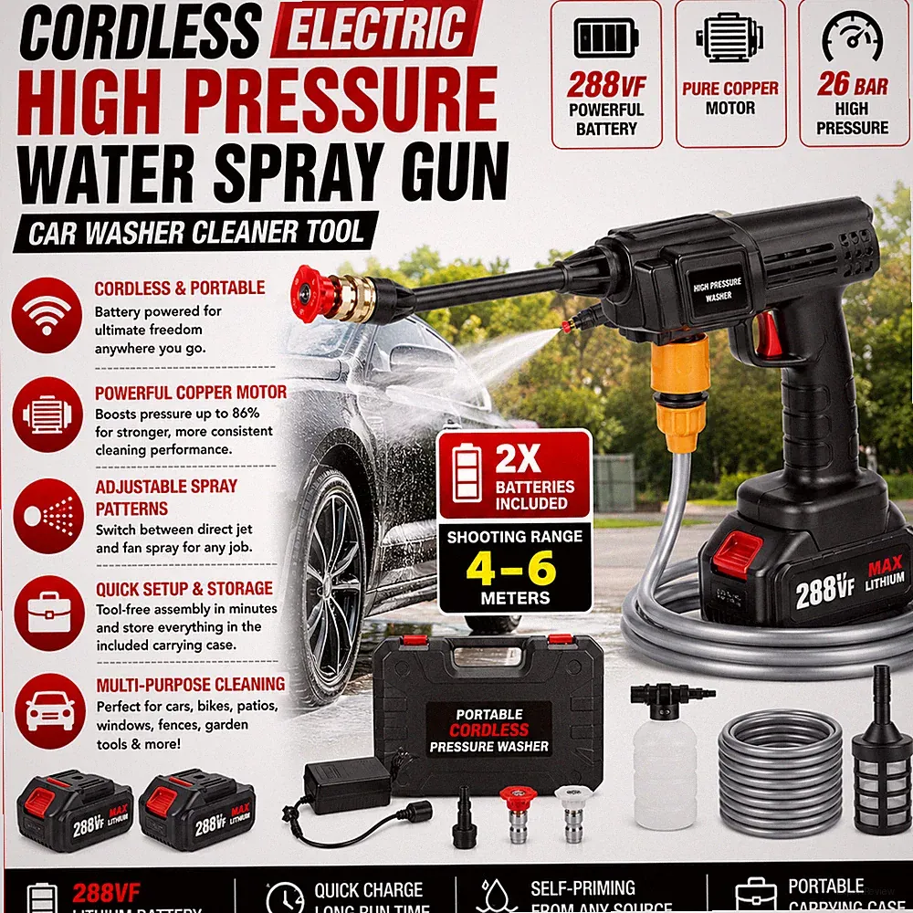 Electric Cordless Power Washer Gun Car Patio Cleaner 2 Battery Case