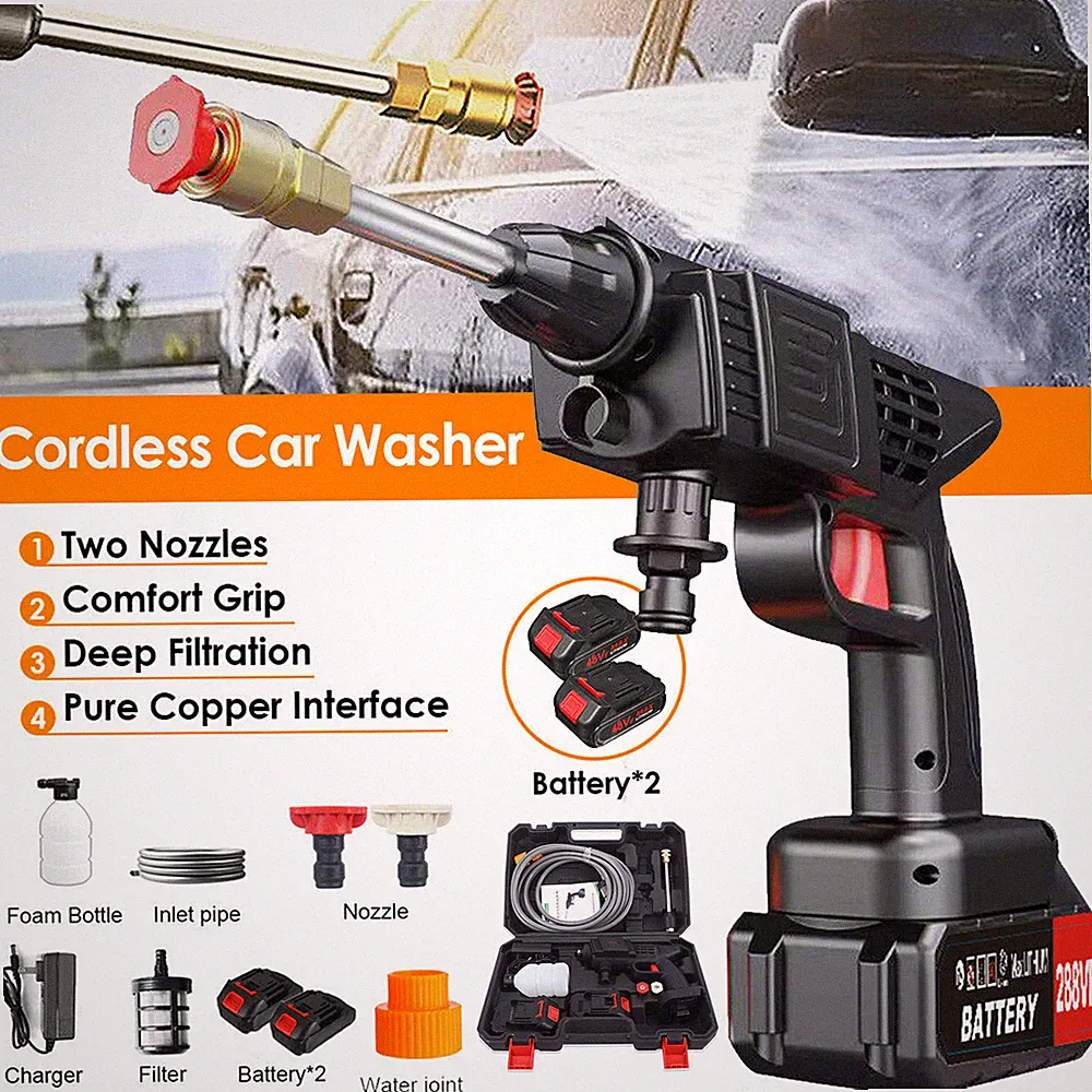 Electric Cordless Water Spray Gun Portable High Pressure Car Washer Cleaner