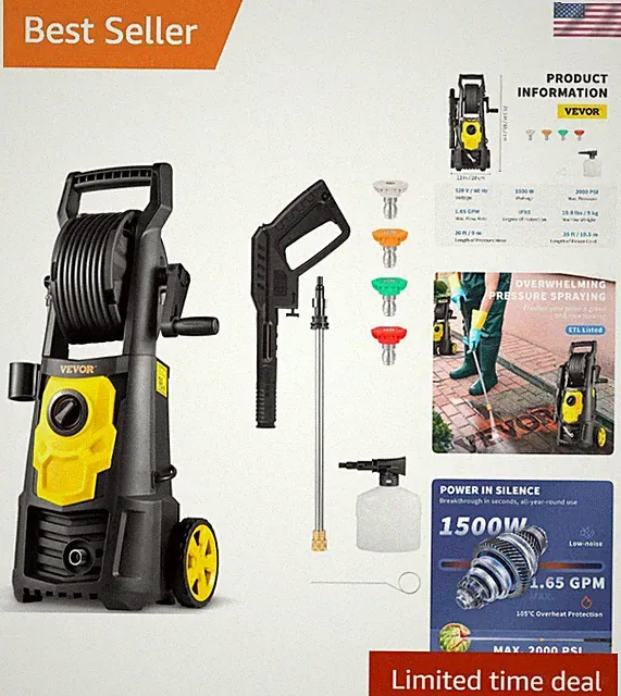 Electric Power Washer 2000 PSI - Portable, Listed with Foam Cannon & Nozzles