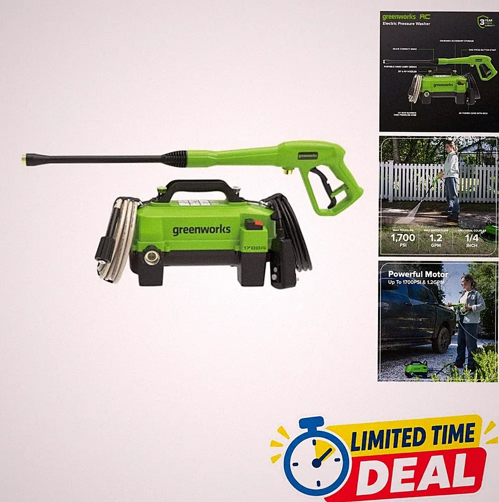 Electric Pressure Washer 1700 PSI 1.2 GPM 35 FT Cord GFCI Plug 25 Degree Nozzle