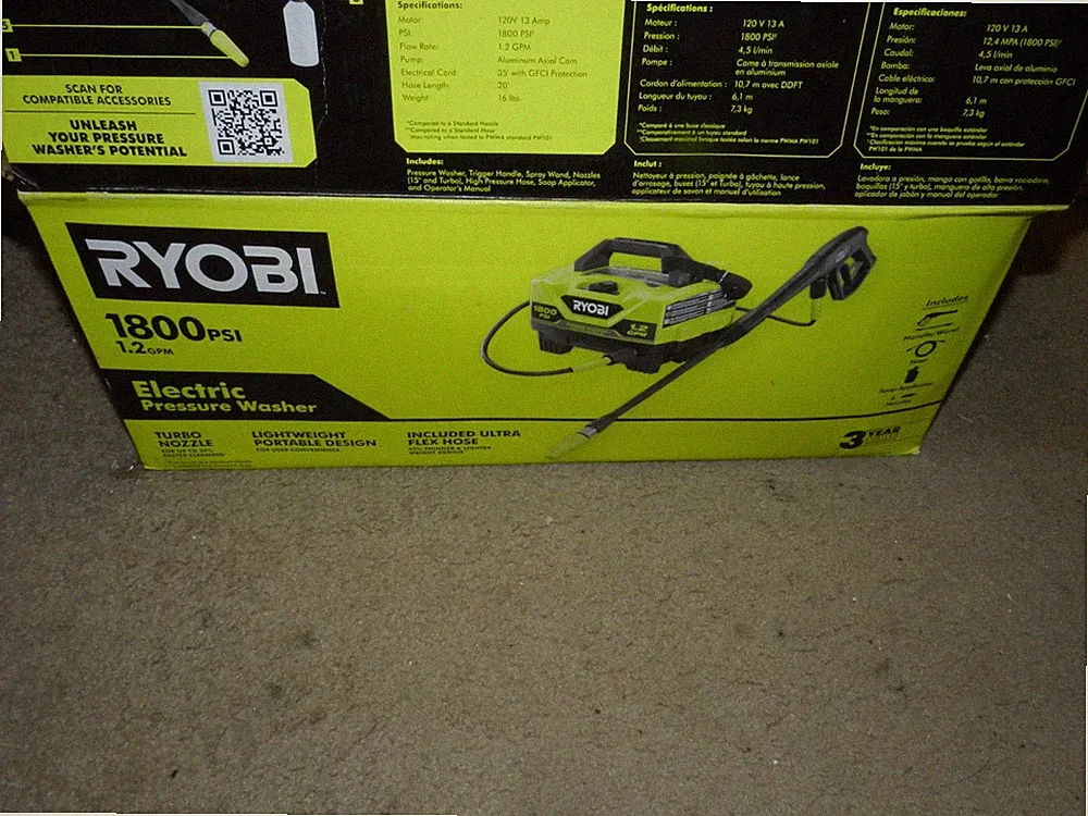 Electric Pressure Washer 1800 PSI 1.2 GPM Cold Water Corded Compact Lightweight