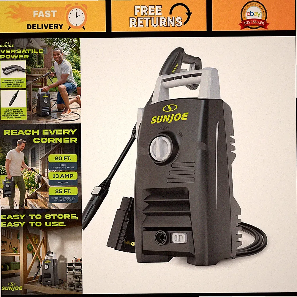 Electric Pressure Washer - 1800W Motor, Adjustable Spray Wand, GFCI Cord, 20ft H