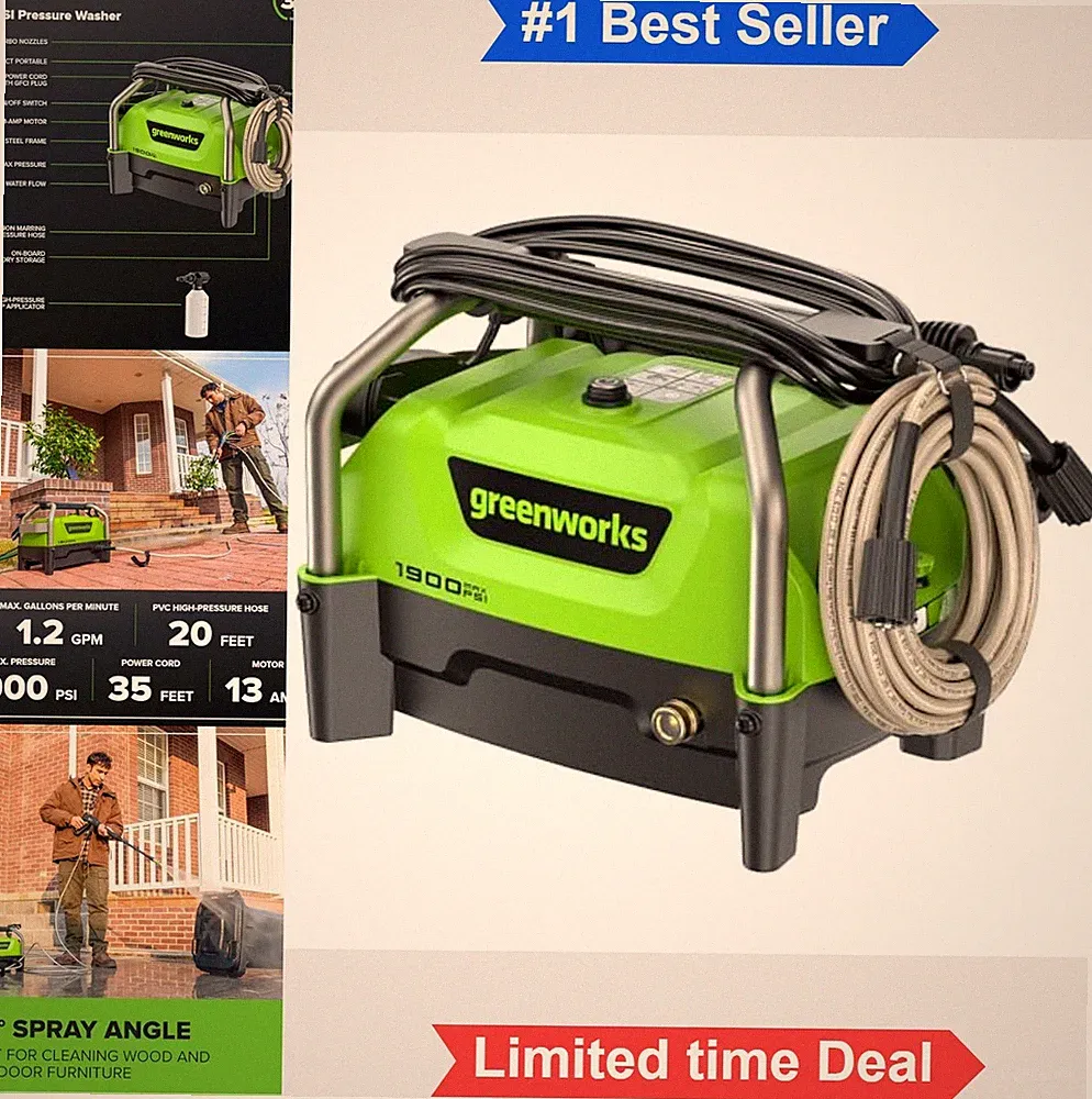 Electric Pressure Washer 1900 PSI 1.2 GPM 20 FT Hose Push Button Start Car