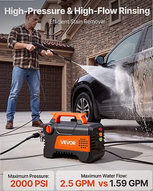 Electric Pressure Washer 1958 PSI 2.5 GPM Power Washer w/ 4 Nozzles